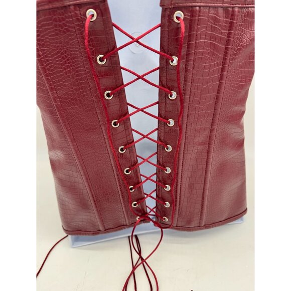 Charmian Womens Irresistible Fashion Corset Thong Matching Set Sz S Red Croc NWT - Picture 9 of 13